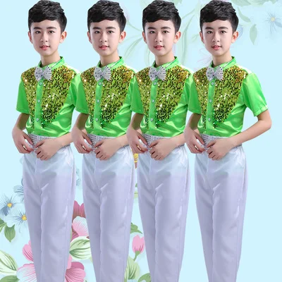 Green boy Пышное платье принцессы для девочек; вечерние костюмы для бальных танцев; одежда для выступлений в студенческом хоре; одежда с блестками; юбка из плотной пряжи - Цвет: Green boy