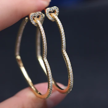 

Vintage Hollow Big Heart Hoop Earrings Pave White Cubic Zircon Gold Color Charm Simple Geometry Earring 2020 Women Party Jewelry