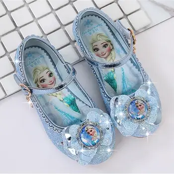 

New Princess Elsa Children Leather Shoes For Girls Pu Leather Bowknot Sandals Girls Party kids Shoes Dress Shoe Size 24-37