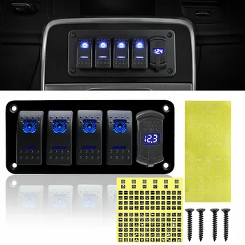 

5 Gang Toggle Rocker Switch Panel Dual USB For Car Boat Marine RV Truck Blue LED Super Fast USB Charger
