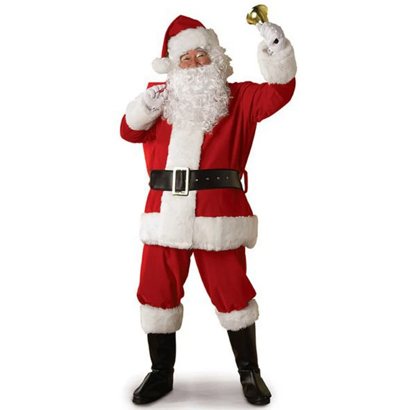 

Christmas Clothing Thick Warm Christmas Suit Santa Claus Christmas Costume + Pants + Hat + Beard + Belt Five Piece Set