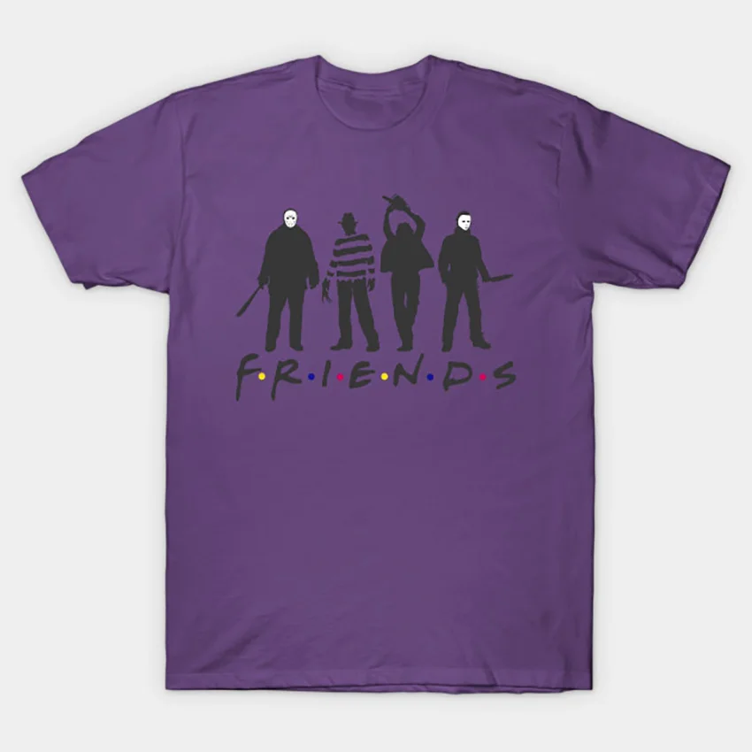 Фиолетовый Футболка FRIENDS футболка ужас страшные убийцы "Кошмар на улице Вязов" Пятница 13-й Хэллоуин Майкл Майерз leatherface - Цвет: Фиолетовый