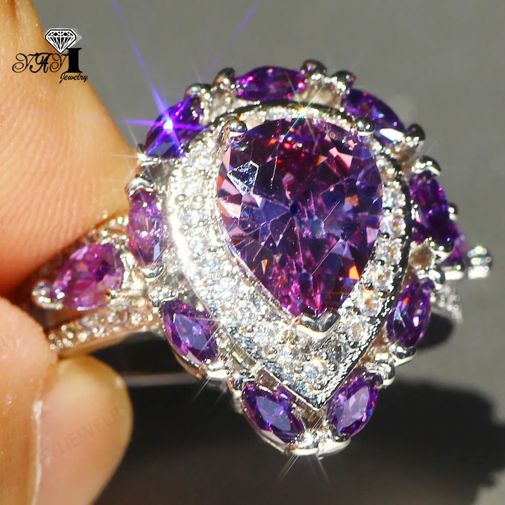 

YaYI Jewelry Fashion Princess Cut Prong Setting Purple Cubic Zirconia Silver Color Engagement Wedding Party Leaves Gift Rings