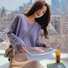 RUGOD Elegant knit sweater women Fashion v neck long sleeve pullover sweaters casual solid mutil color oversized outwear