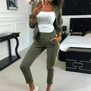 

2Pcs Women Sparkle Sequins Sports Zipper up Tracksuit Sport Tops High Waist Pants Tracksuit Sweatshirt Outfits Suit Jogging Set