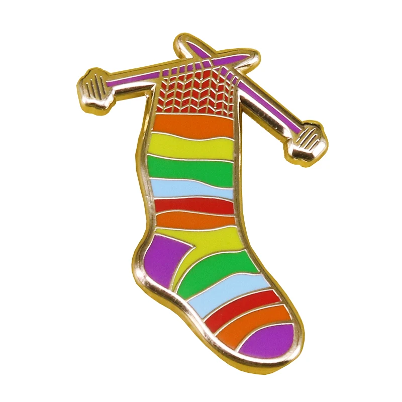 

Rainbow socks enamel pin knitting crochet and yarn brooch warm stockings art badge creative knitters flair craft accessory