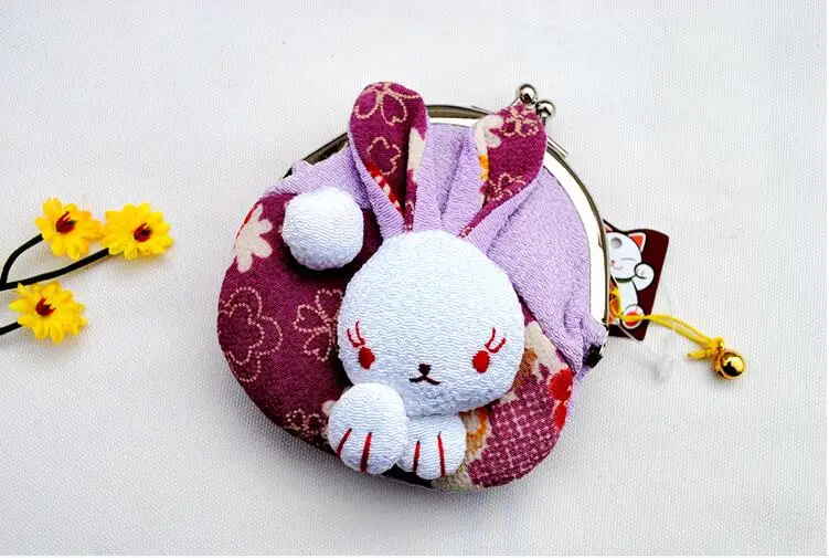 Оригинальная японская шелковая ткань Kawaii мультяшное кимоно Lucky rabbit разнообразие изображений Zero сумка для монет Женская тканевая Сумочка Кошелек