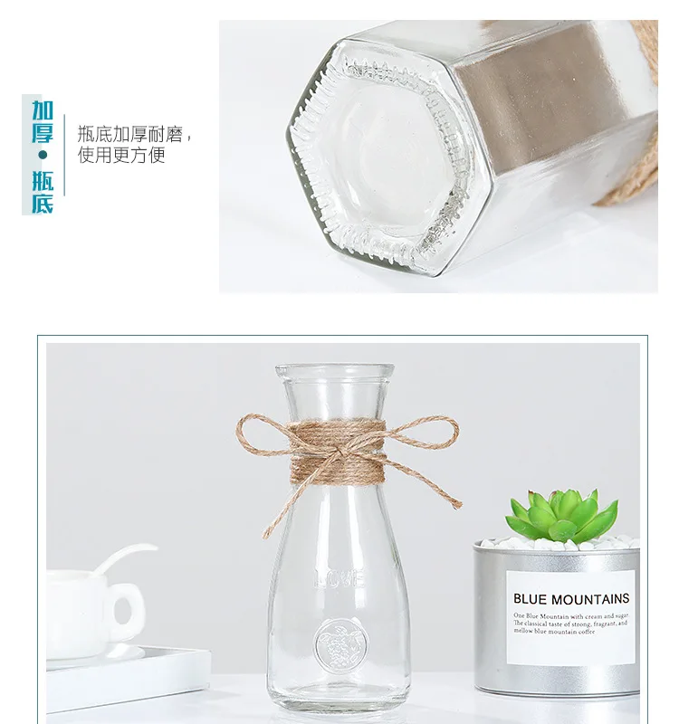 Creative Nordic Glass Vases Living Room Table Decoration Transparent Water Hydroponics Flower Rope Dry Flower Vase Diy Bottle