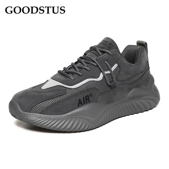 

GOODSTUS Men Mesh Sneaker Breathable Solid Simple Style Thick Sole Comfortable Height Increase Lace-Up Anti-Slip Male Sport Shoe