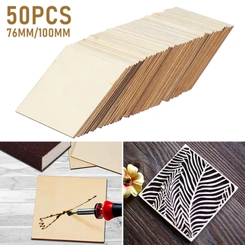 

50pcs Unfinished Nature Wood Slice Gift Tags Blank Plaque Square DIY Craft Pyrography Carving Graffiti Painted Wood Chips