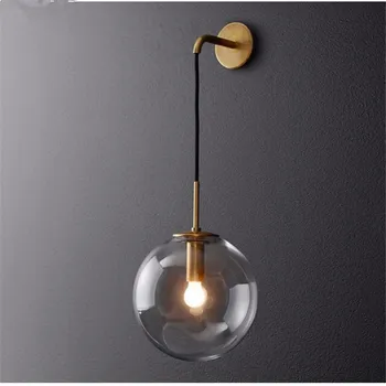 

Nordic Modern Glass Wall Lamp E27 15CM LED Ball Hanging Light Beside American Retro Wall Light Sconce Wandlamp Aplique Murale