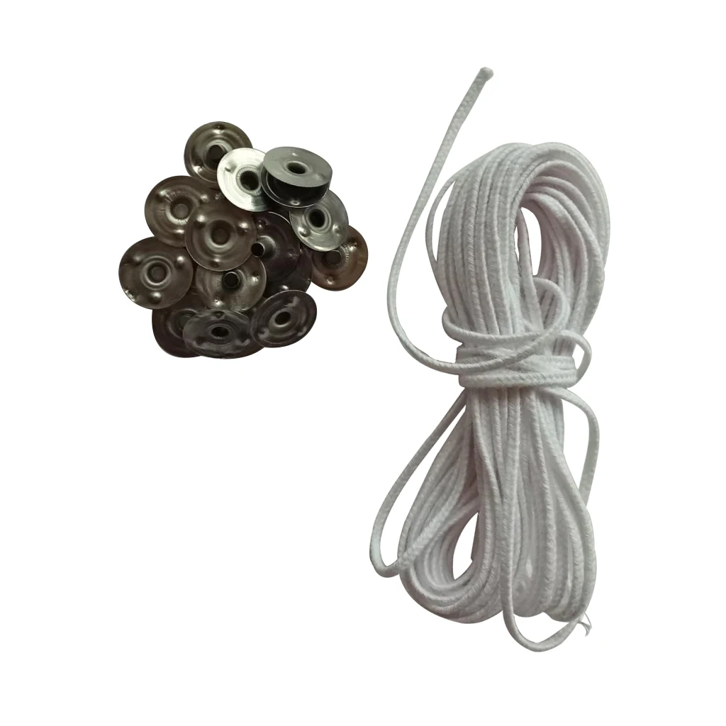 5m Cotton Candle Wicks Core with 20pcs Metal Sustainers Tabs Holder Base for Candle Making Craft Handmade Candle Wick