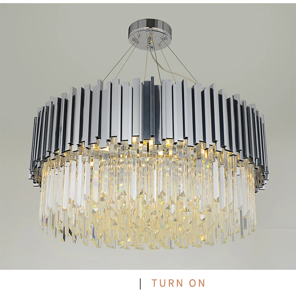 Postmodern LED Stainless Steel Crystal Gold Chrome Suspension Luminaire Lampen Pendant Lights Lustre Pendant Light For Foyer