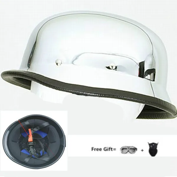 Motorcycle Helmet German Leather Style Pilot Motorcycle Open Face Retro Half Helmet Cruise Chopper Biker Pilot DOT S silver lens