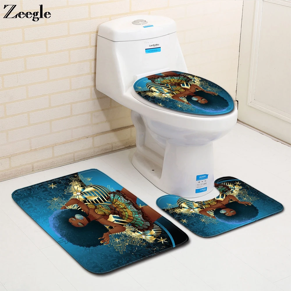 Zeegle Christmas Bath Mat Set Absorbent Toilet Pedestal Rug Soft Foot Mat Polyester Toilet Seat Cover Mat Soft 3pcs Toilet Set