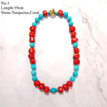 

LiiJi Unique Stocksale Necklace Real Stone Blue Turquoises Coral Onyx Quartzs Necklace Only 1PCS each stock Jewelry for Women