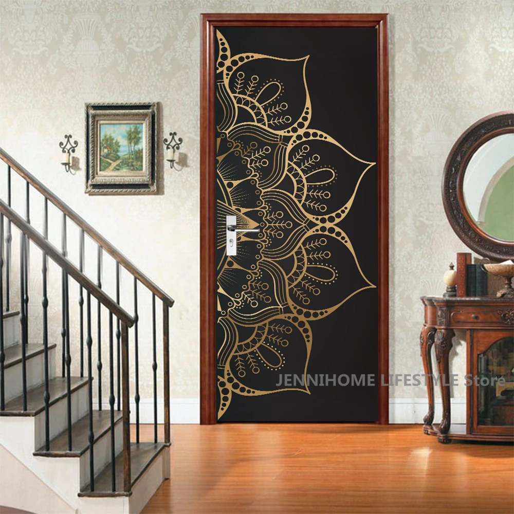 Buddha Tür Aufkleber 3D Abnehmbare Vinilos Para Puertas Klebstoff Tapete Kunst Wandbilder für Türen Landschaft Moderne PVC Home Decor – Detail 24
