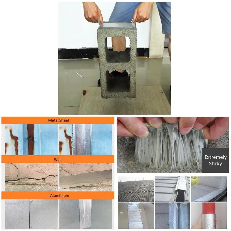 Aluminum Foil Butyl Rubber Tape High Temperature Resistance Roof Self Adhesive Waterproof Pipe Stop Leak Crack Super Repair Tape
