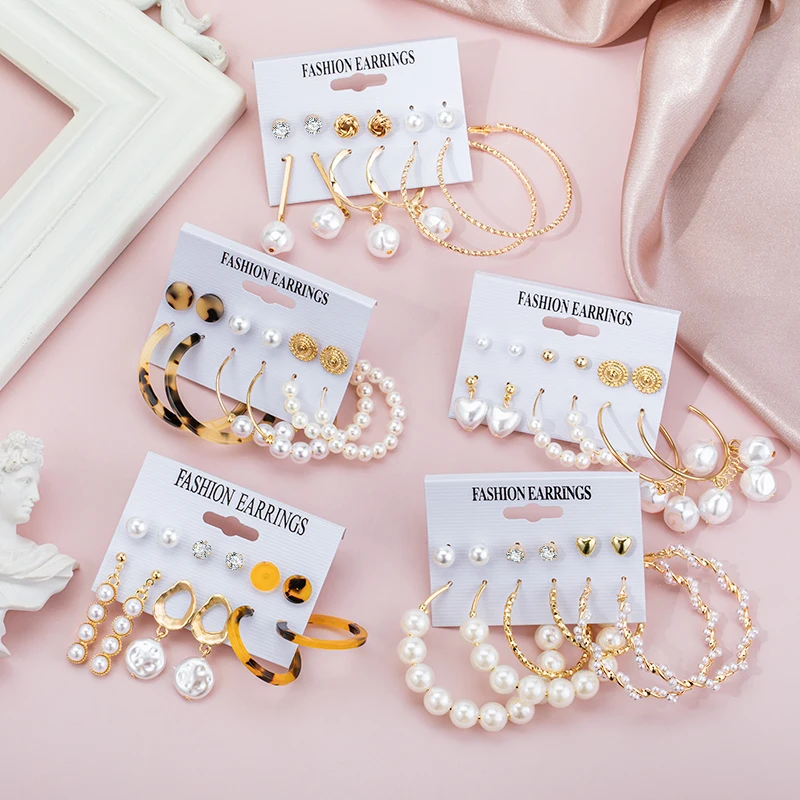 

New Korean Acrylic Pearl Drop Earrings For Women Bohemian Big Circle Geometric Earrings Set 2020 Brincos Female Fashion Jewelry