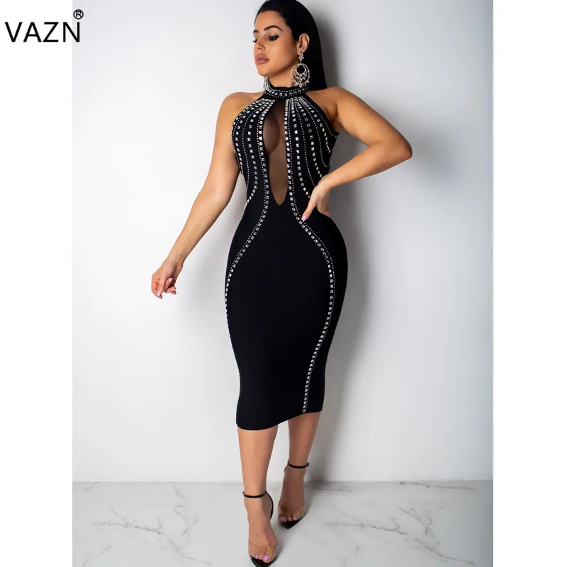 VAZN ME2659 горячая Распродажа лето сексуальная леди 3 цвета средней длины платье без рукавов Oneck пикантное платье с оболочками Леди Мода уличное платье