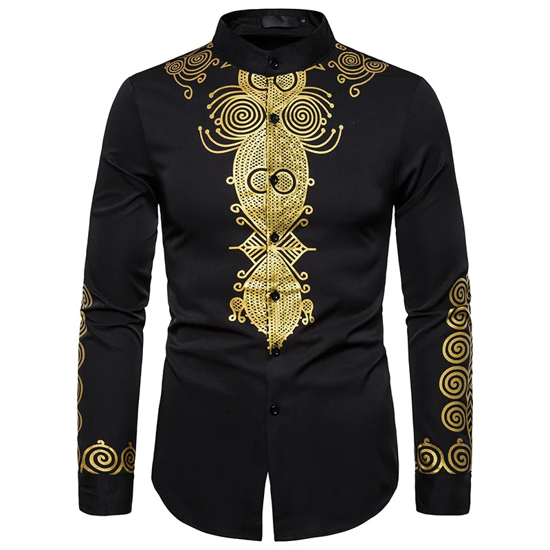55 black Повседневная рубашка мужская одежда Рубашки Африканский стиль chemise homme модные camisa masculina Фитнес рубашка с принтом - Цвет: 55 black