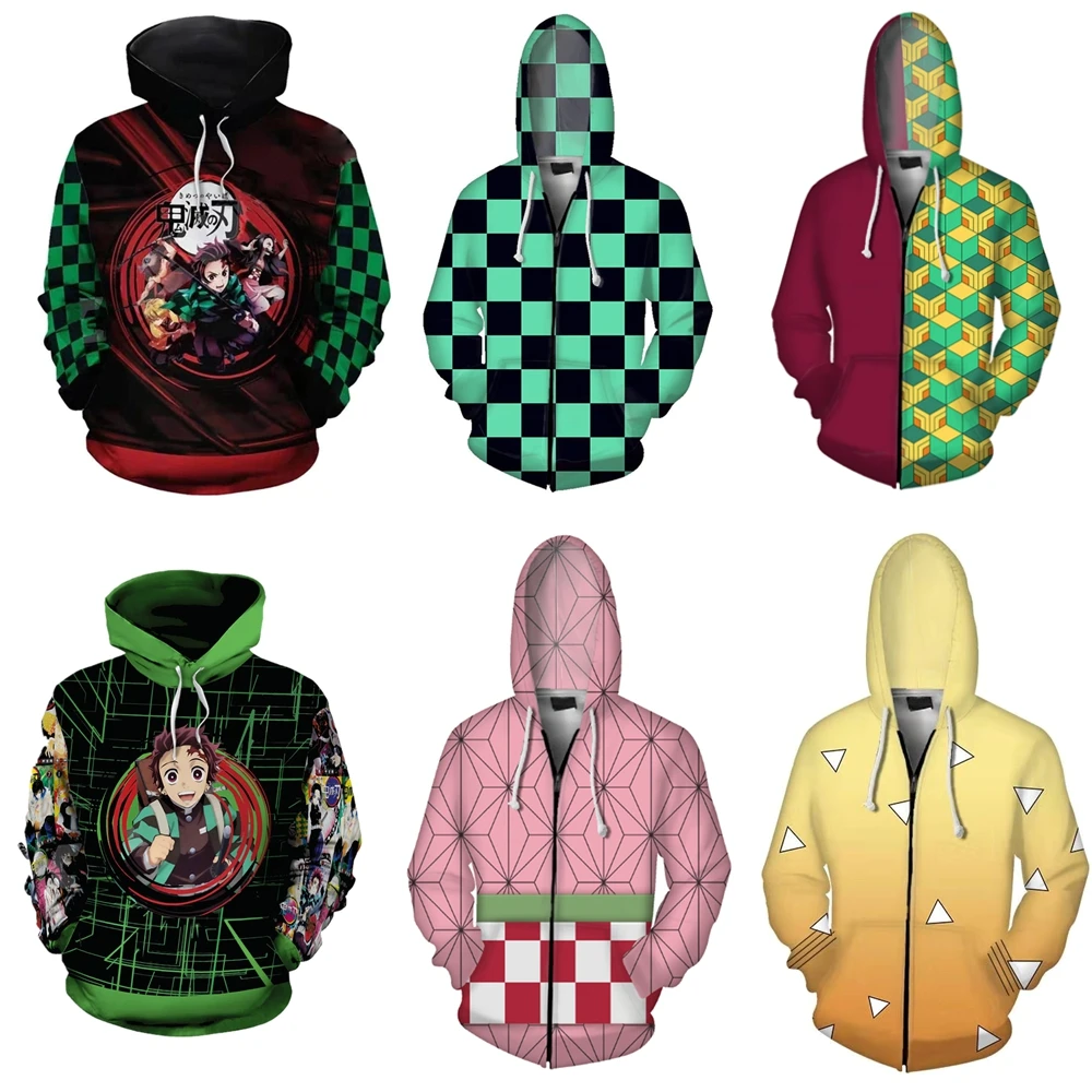 Goede Anime Demon Slayer Kimetsu Geen Yaiba Nezuko Cosplay Hoodies Sweatshirt Vrouwen Mannen 3D Hooded Zip Up Jassen Jas Tops