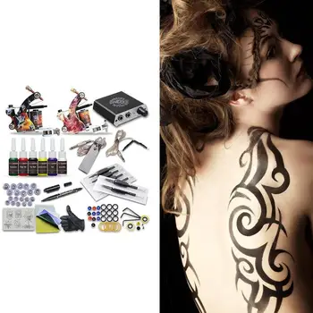 

US UK Beginner Tattoo Kits 2 Tattoo Machines Gun Black Supply Power Tattoo Makeup Body Art Tools Complete Tattoo Set Ink Gr J3D1