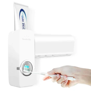 

Hot Sale Automatic Toothpaste Dispenser Dust-proof Toothbrush Holder Wheat Straw Wall Mounted Toothpaste Squeezer For Bathroom