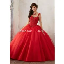 Красный Бальные платья бальное платье Милая Тюль бисером кристаллы дешевые сладкие 16 платьев