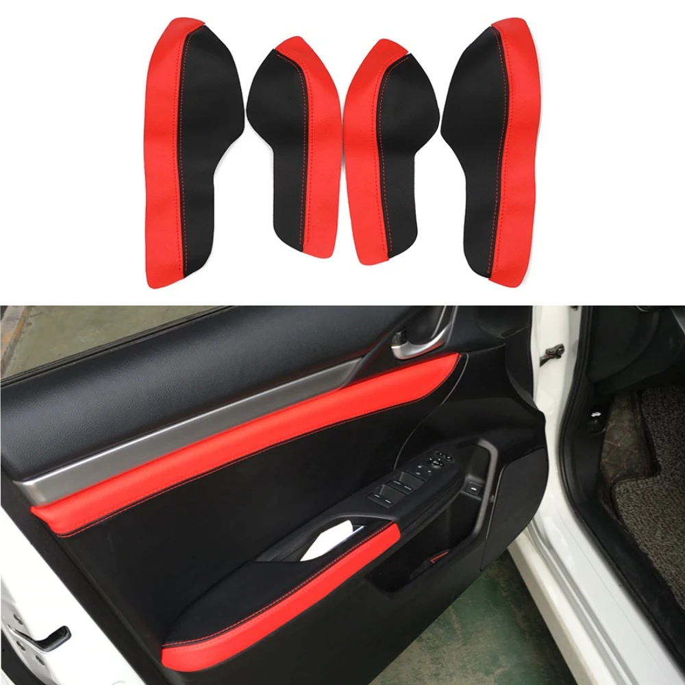 

4 шт., Кожаные чехлы на дверные ручки и подлокотники для Honda Civic 10 поколения 2016 2017