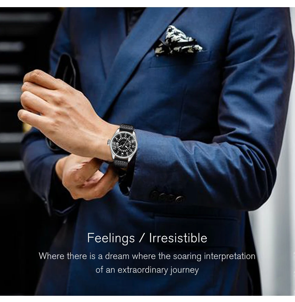 Airplane Sports Military Blue Dial Pilot Calendar Men Wristwatch Chronograph Fashion Casual Brand Army Brown Leather Watches