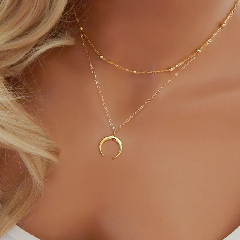 Ожерелье-чокер из серебряных золотых бусин в стиле бохо с цепочкой для женщин, кулон с полумесяцем и кулон, ювелирные изделия в виде полумесяца, воротник de la Media Luna