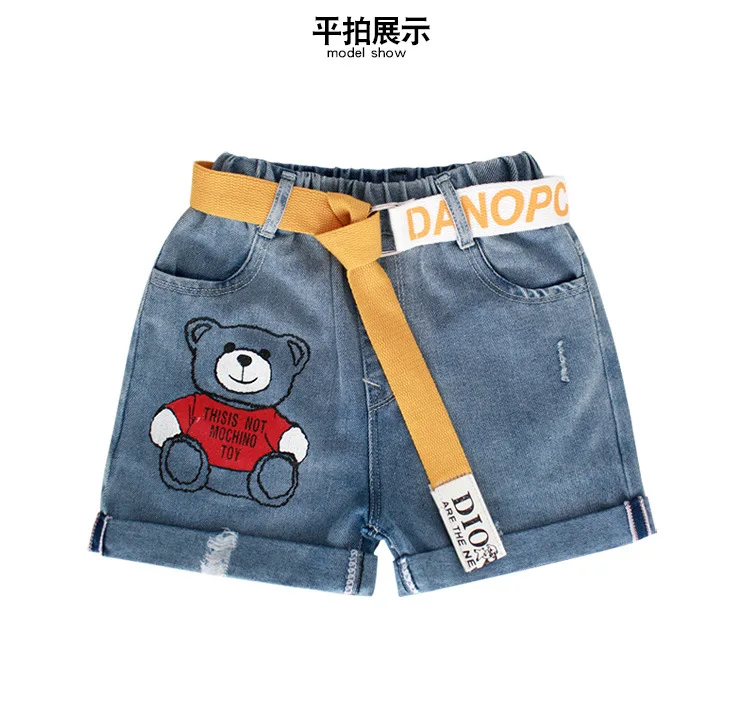 Girls Jeans Shorts Fashion Cartoon Print Hole Matching Belt Girls Summer Shorts for Girls 8 12 Child Teen Denim Short Pants