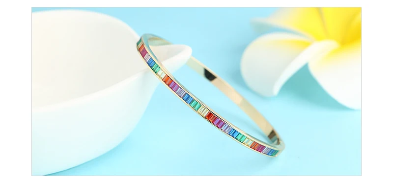 CZ Tennis Bangle Rings for Women Gold Color Rainbow CZ Rhinestone Women Wedding Jewelry Bracelet Fashion Jewelry Sets Wholesale