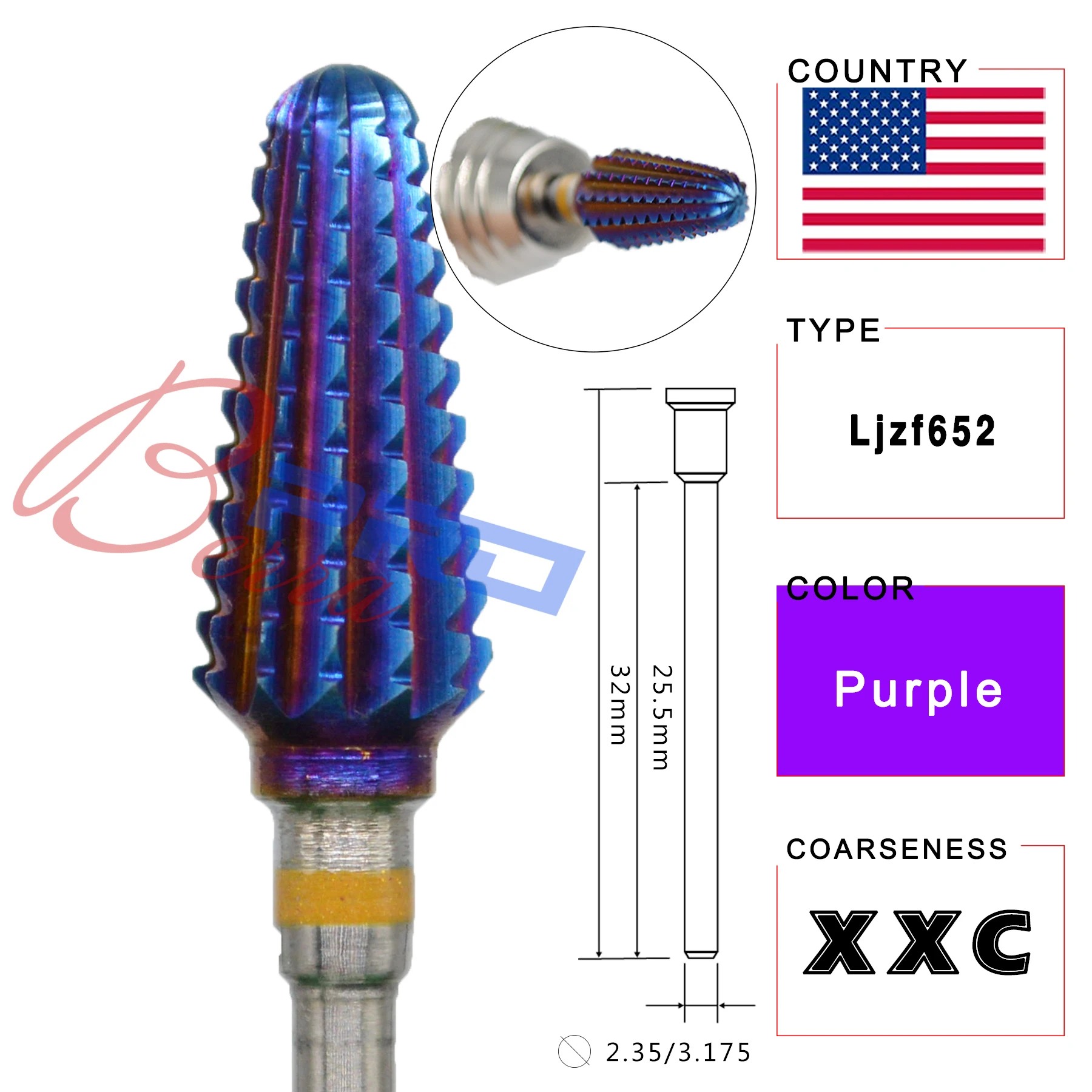 Торнадо Proberra XXC карбид вольфрама фиолетовое покрытие ногтей фреза Маникюр дрель аксессуары инструменты ногтей сверло - Цвет: Ljzf652