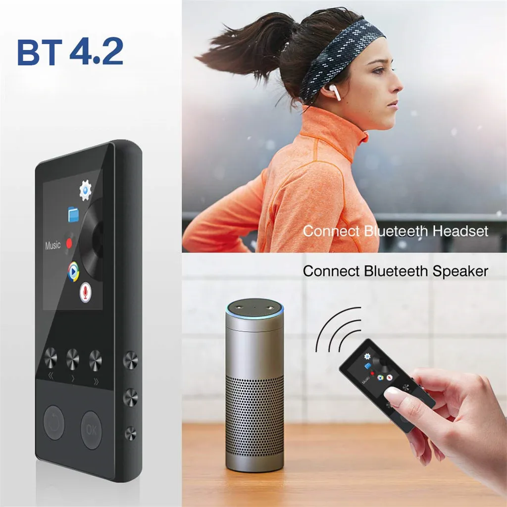 Bluetooth 4,2 MP3-плеер 8 Гб сенсорный ключ 1,8 дюймовый цветной экран без потерь Музыкальный плеер Поддержка FM, запись, поддержка SD до 128 ГБ