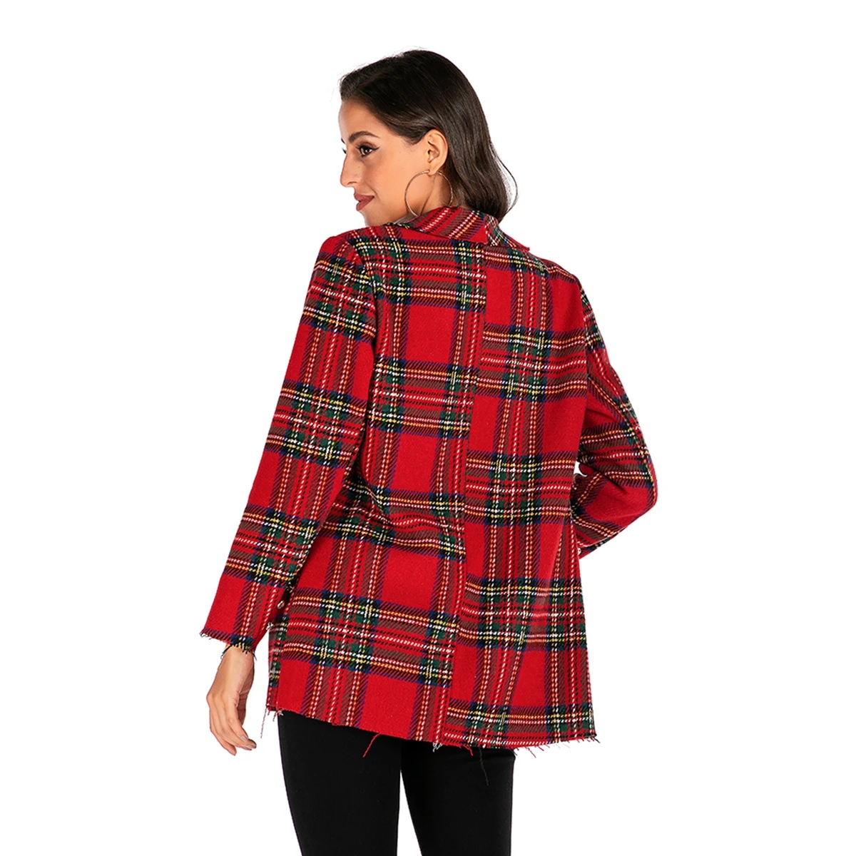 Fashion ladies jacket autumn and winter new plaid long-sleeved woolen coat jacket cardigan women's jacket