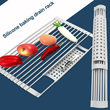 

Kitchen Shelves Large Foldable Drainage Dish Rack Sink Rack Rollable Foldable Sink Rack Spacing-saving Dish Drying Mat