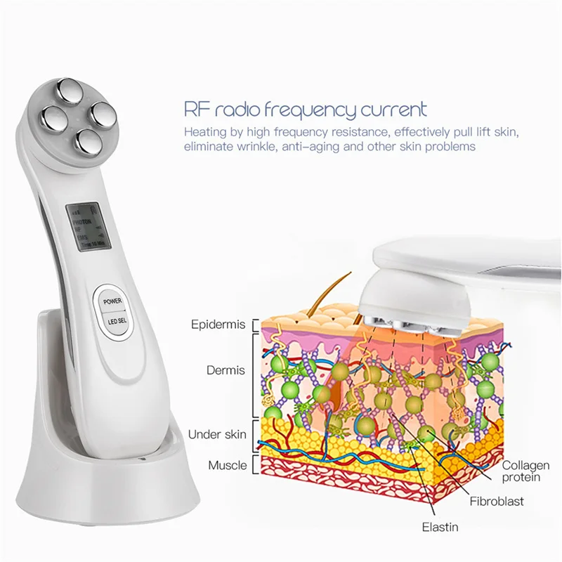  Radiofrequency Skin Tightening 5 in 1 Facial Lifting LED Photon Anti Aging Device Blackhead Acne Wr
