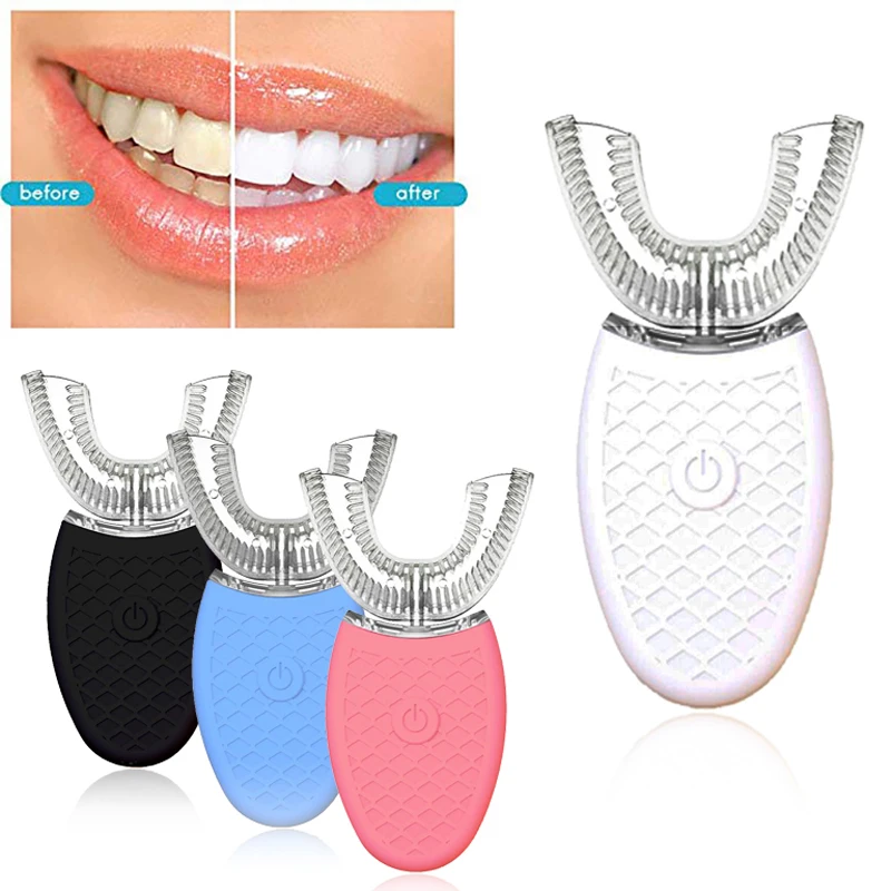 360 Degrees U Type Automatic Electric Toothbrush High Frequency Ultrasonic Vibration Blue Light Whiten Teeth Silicone Brush Head 360 Degrees U Type Automatic Electric Toothbrush High Frequency Ultrasonic Vibration Blue Light Whiten Teeth Silicone Brush Head