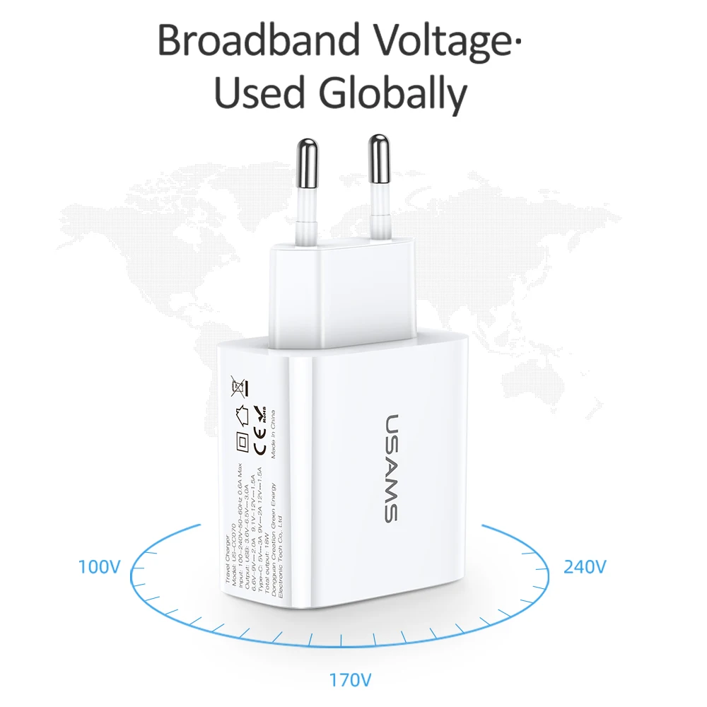 QC3.0 PD3.0 быстрое зарядное устройство USAMS USB зарядное устройство для iPhone X ЕС США штекер мобильного телефона быстрое зарядное устройство для samsung один USB настенный заряд
