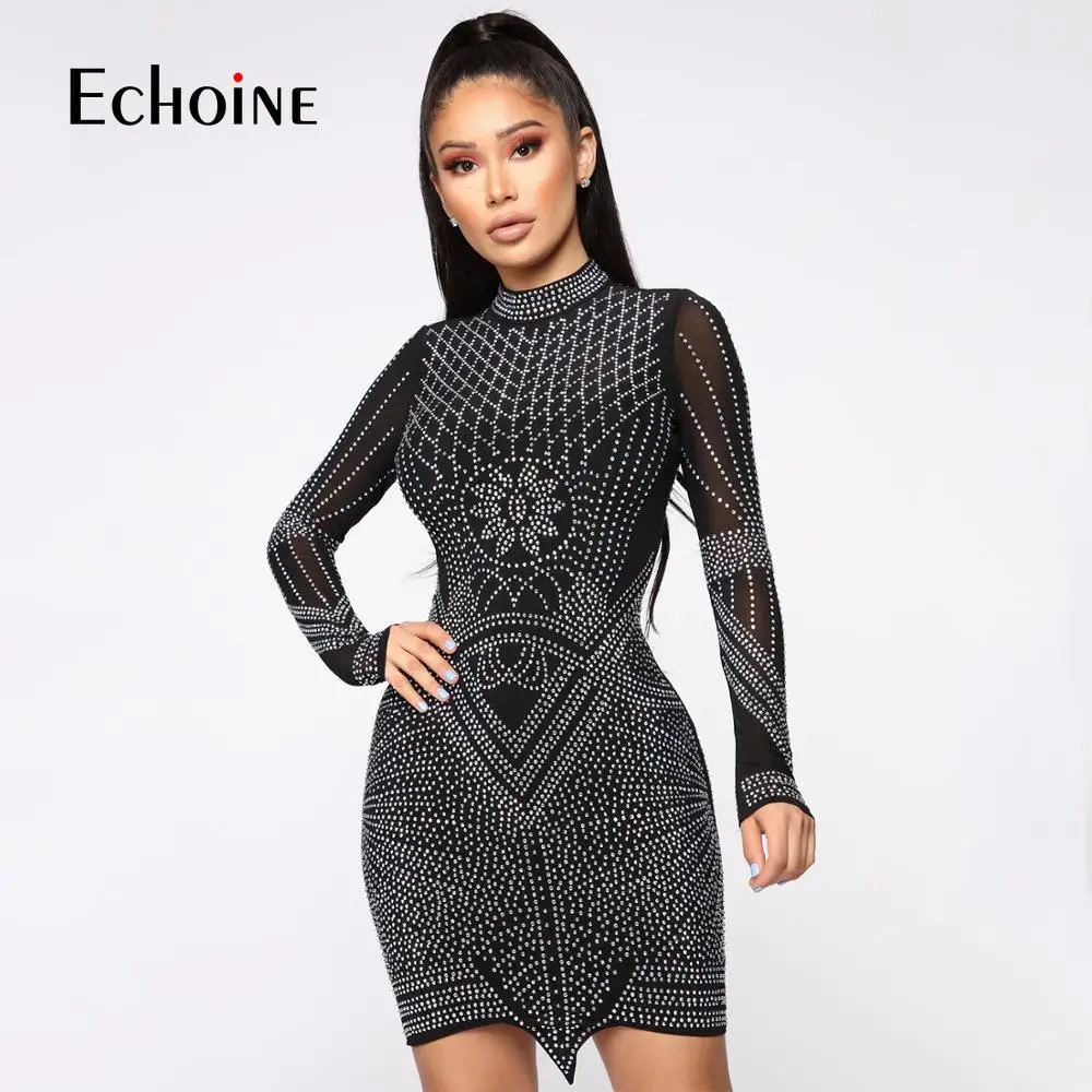 black sheer rhinestone dress