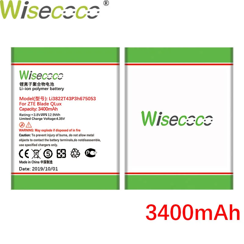 Wisecoco Li3822T43P3h675053 3400 мАч аккумулятор для zte Blade QLux Q Lux A430 Q Lux 3g 4g Высокое качество батареи