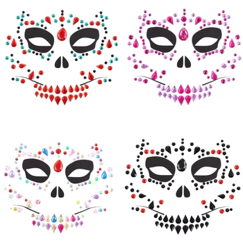 

4 Pieces Day Of the Dead Halloween Temporary Face Tattoos Sugar Skull Face Tattoos Rose Flower Crown Headband for Halloween Masq