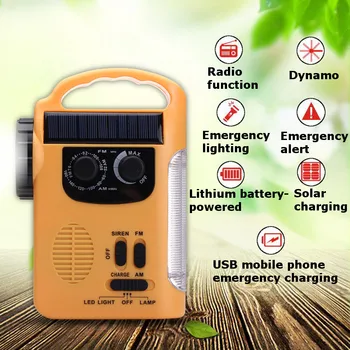 

Portable Flashlights Solar Power Lanterns Outdoor Emergency Hand Crank Solar AM/FM Radios Power Bank with LED Lamp
