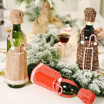 

Christmas Apron Wine Bottle Covers Lovely Handmade Wine Bottle Sweater For Christmas Decorations Party Decorations 3pcs