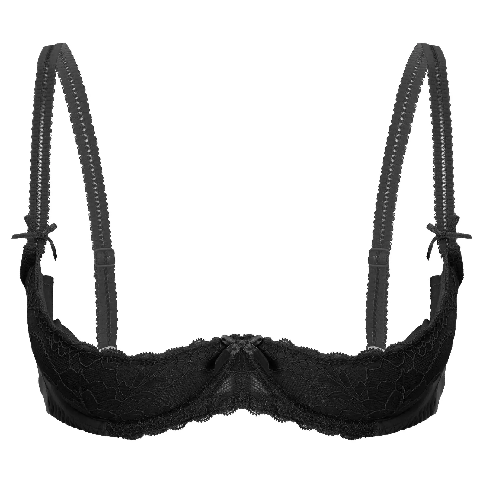 thumbnail image 1 of Mujer 1/2 Copa aro push-up Sujetador de encaje Lencería pecho abierto sujetador Tops correa ajustable esponja acolchado sujetador ropa interior, 1 of 5