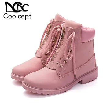 

Coolcept 5 Color Ankle Boots For Women Fashion Zipper Lace Up Flats Shoes Women Autumn Winter Casual Short Boots Size 36-42