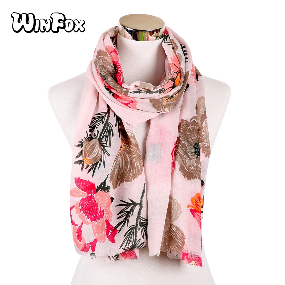 

Winfox 2019 Fashion Autumn Winter Floral Viscose Shawl Scarf Ladies Print Wrap Pashmina Stole Muslim Hijab Caps