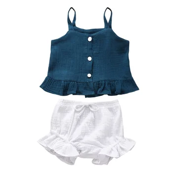 

Summer Cute Toddler Kids Baby Girls Clothes Baby Solid Color Strap + Small Shorts Two-piece Suit New Arrival